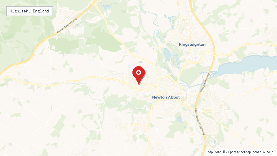 Street map of Highweek, England with location pin