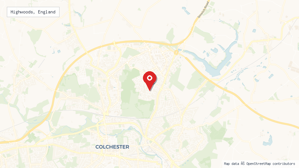 Street map of Highwoods, England with location pin