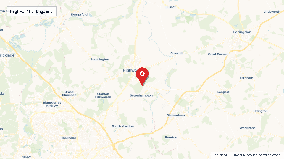 Street map of Highworth, England with location pin