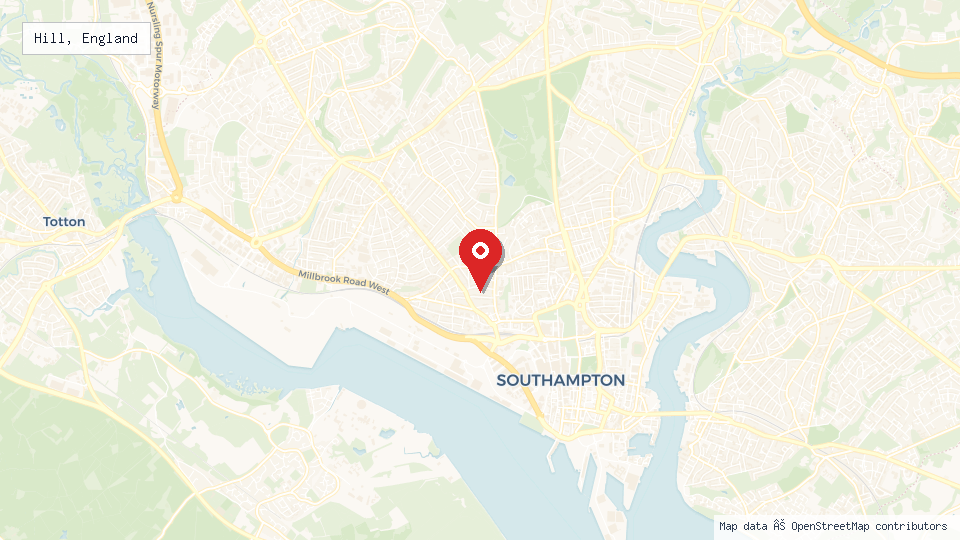 Street map of Hill, England with location pin