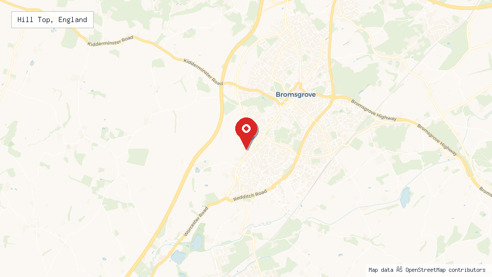 Street map of Hill Top, England with location pin