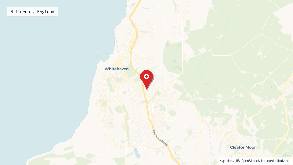 Street map of Hillcrest, England with location pin