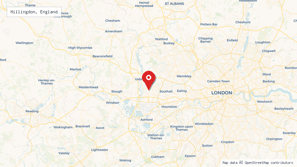 Street map of Hillingdon, England with location pin