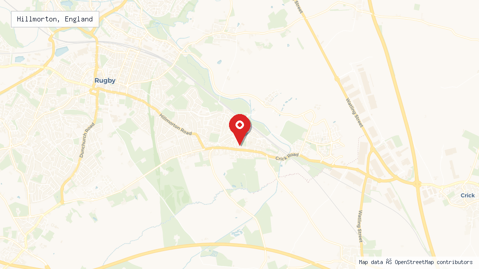 Street map of Hillmorton, England with location pin