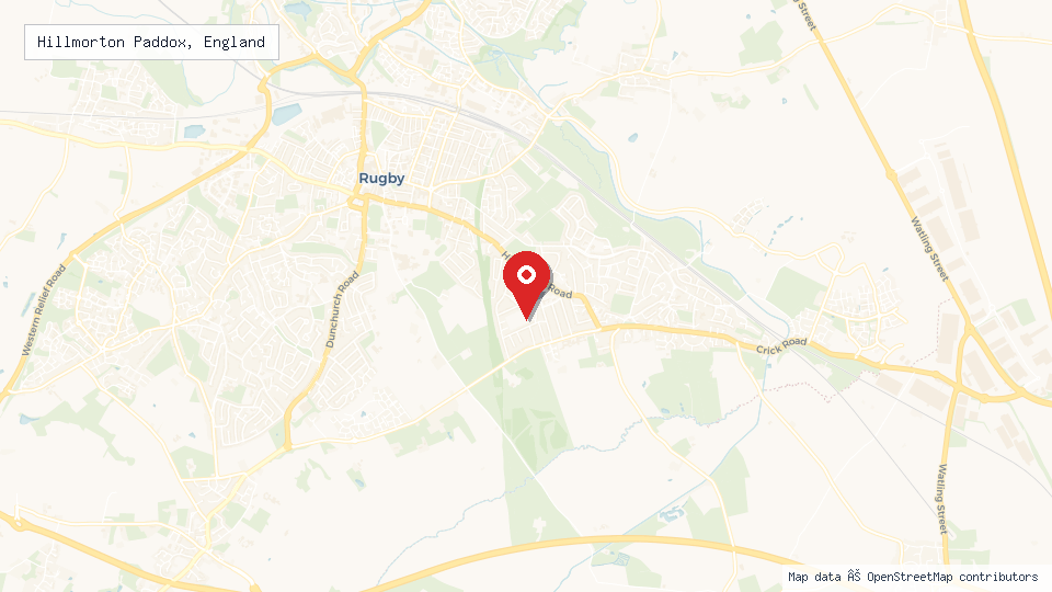 Street map of Hillmorton Paddox, England with location pin