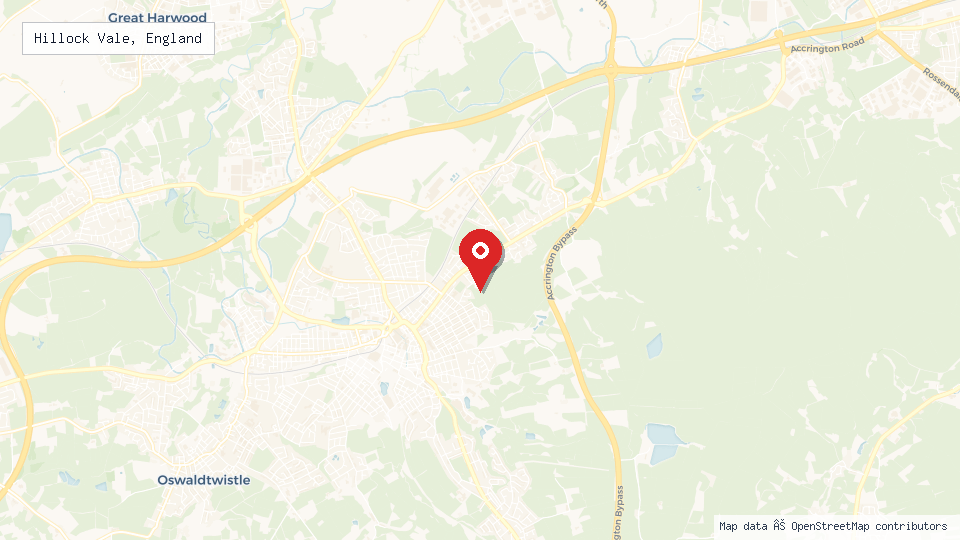 Street map of Hillock Vale, England with location pin
