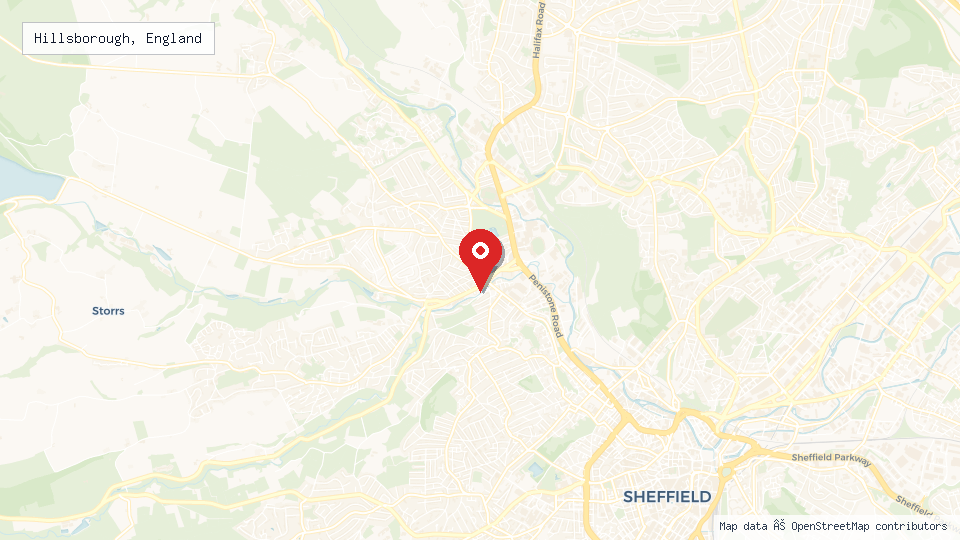 Street map of Hillsborough, England with location pin