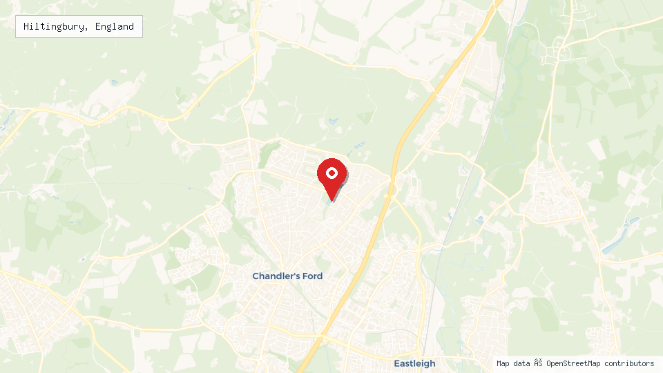 Street map of Hiltingbury, England with location pin