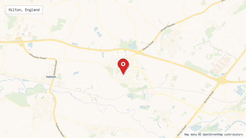 Street map of Hilton, England with location pin