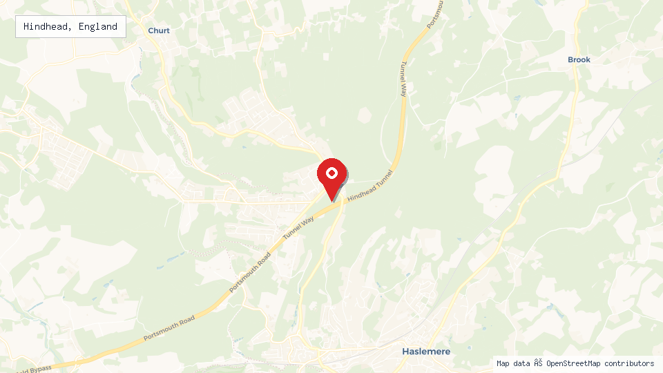 Street map of Hindhead, England with location pin