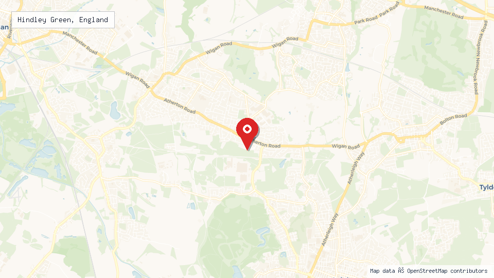 Street map of Hindley Green, England with location pin