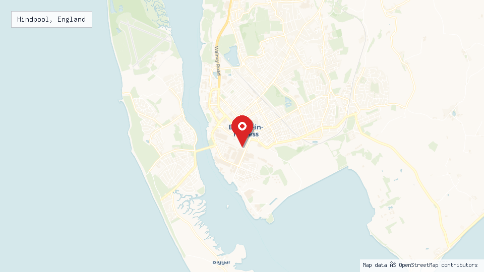 Street map of Hindpool, England with location pin