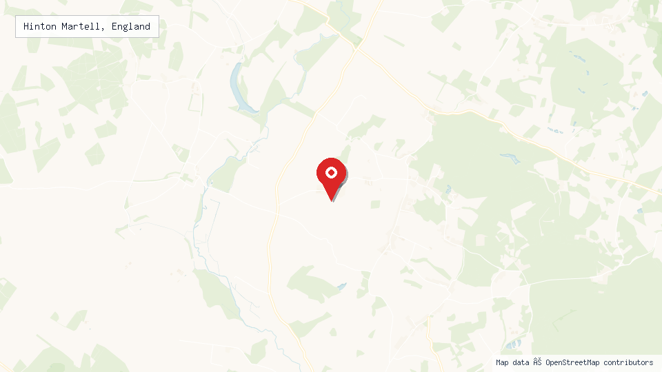 Street map of Hinton Martell, England with location pin