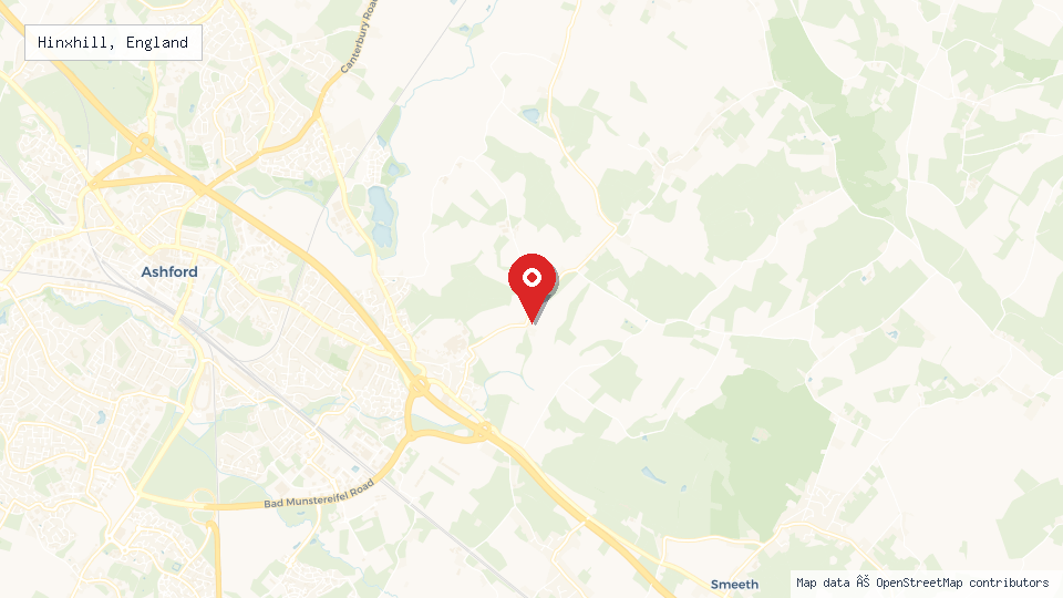 Street map of Hinxhill, England with location pin