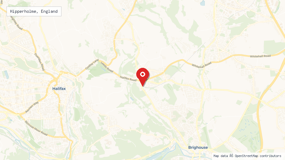 Street map of Hipperholme, England with location pin