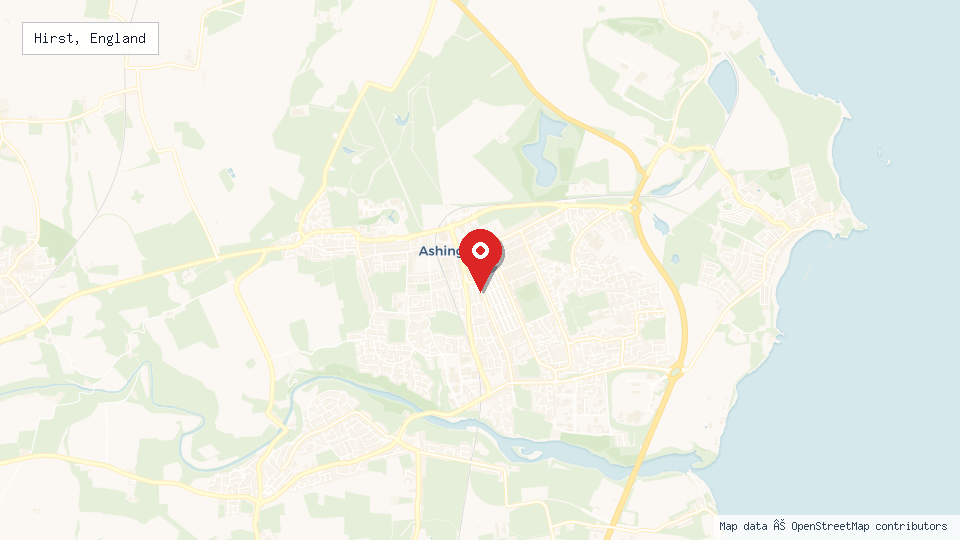 Street map of Hirst, England with location pin
