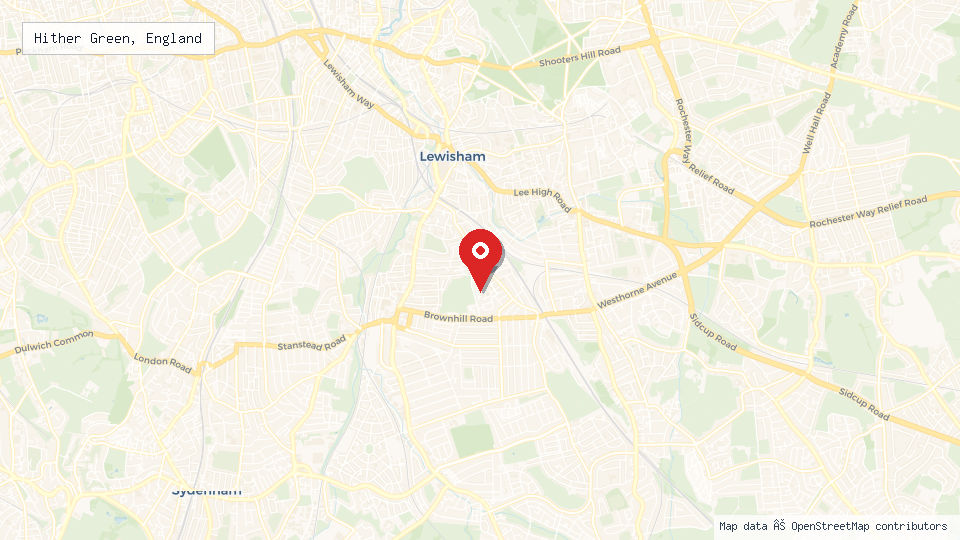 Street map of Hither Green, England with location pin