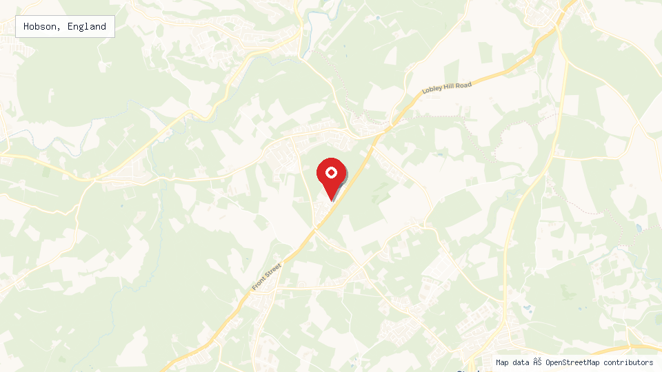 Street map of Hobson, England with location pin