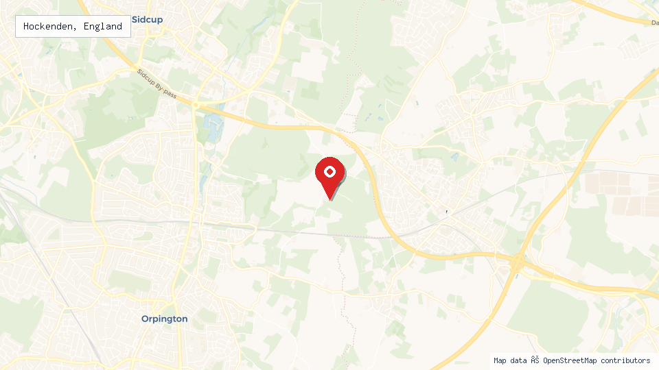 Street map of Hockenden, England with location pin