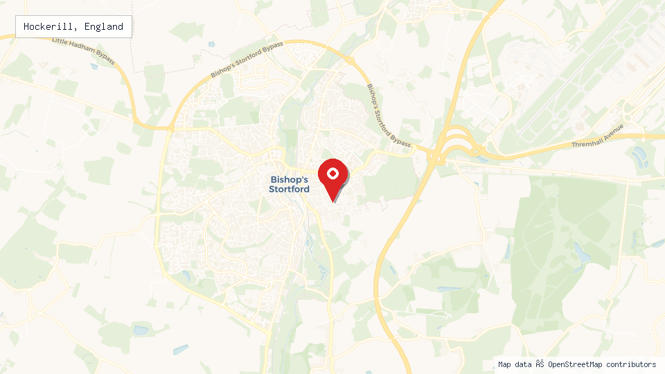 Street map of Hockerill, England with location pin