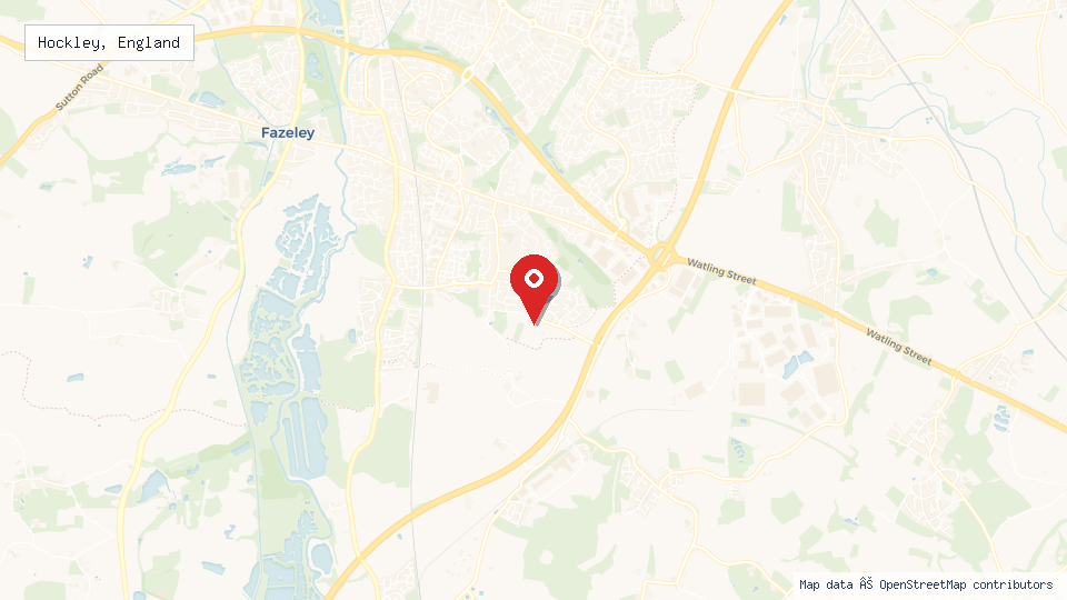 Street map of Hockley, England with location pin