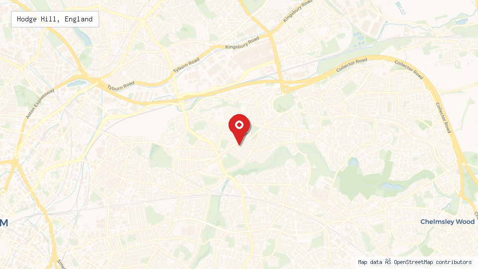 Street map of Hodge Hill, England with location pin