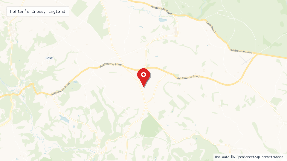 Street map of Hoften's Cross, England with location pin