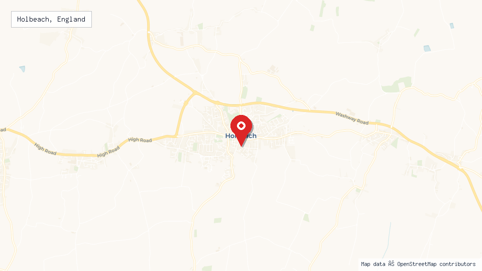 Street map of Holbeach, England with location pin