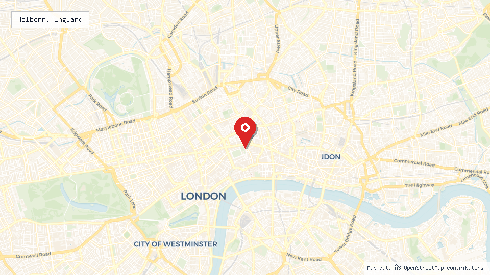 Street map of Holborn, England with location pin
