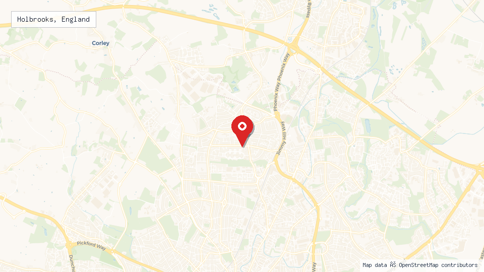 Street map of Holbrooks, England with location pin