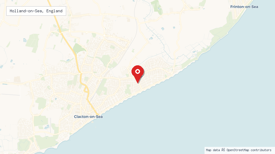 Street map of Holland-on-Sea, England with location pin