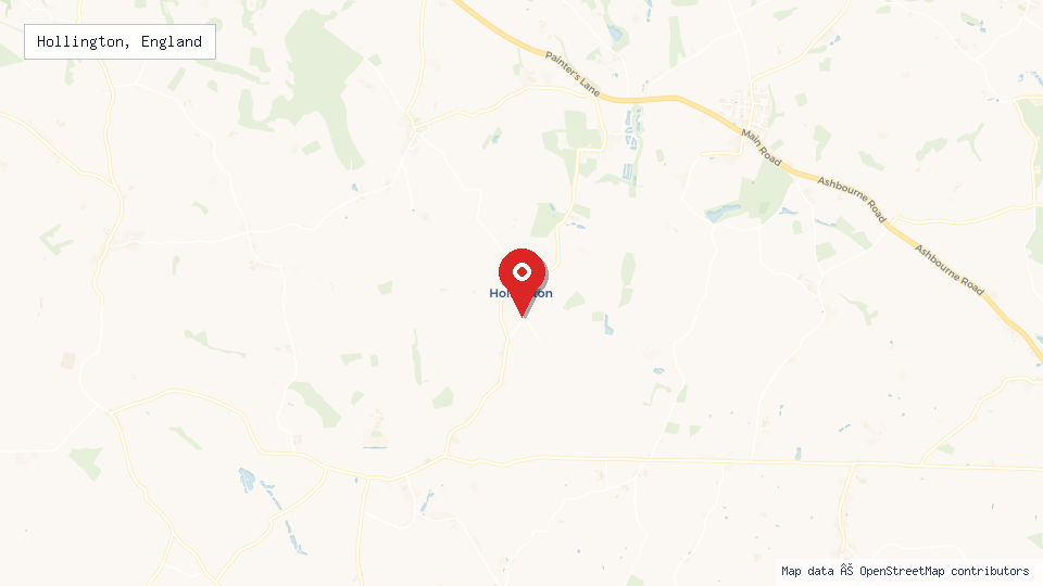 Street map of Hollington, England with location pin