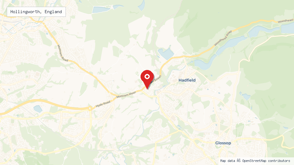 Street map of Hollingworth, England with location pin