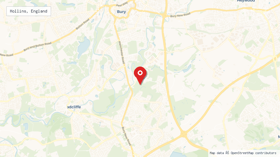 Street map of Hollins, England with location pin