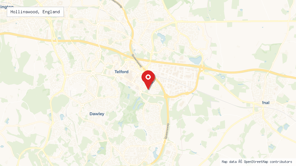 Street map of Hollinswood, England with location pin