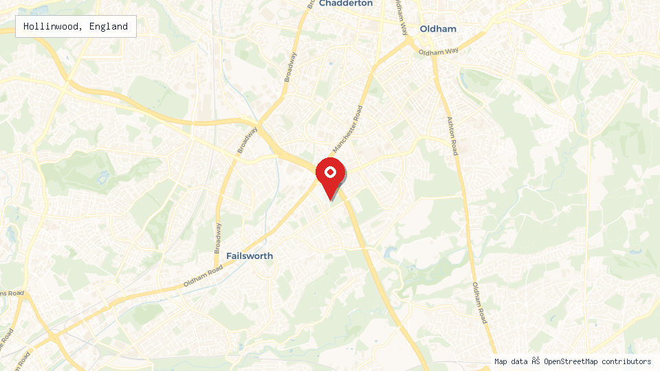 Street map of Hollinwood, England with location pin