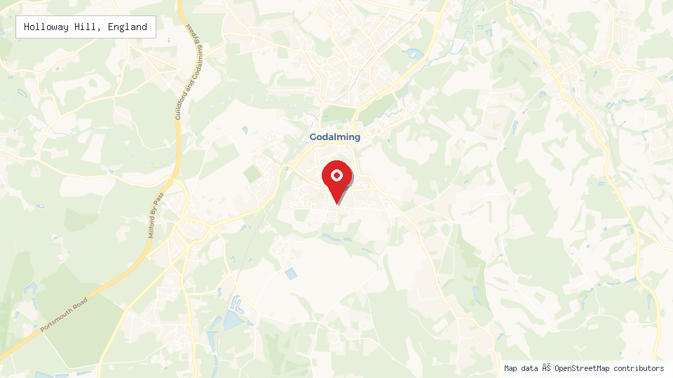Street map of Holloway Hill, England with location pin