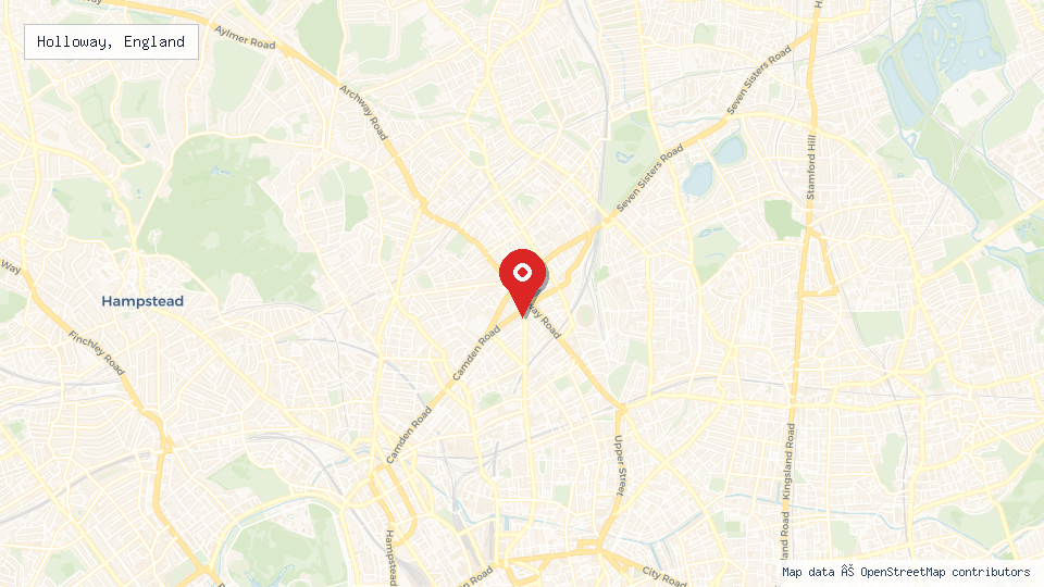 Street map of Holloway, England with location pin