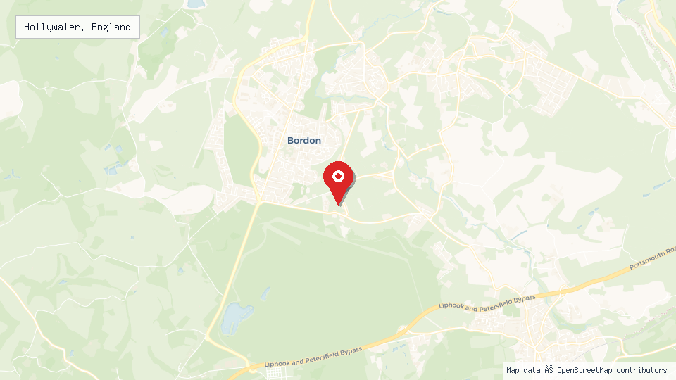 Street map of Hollywater, England with location pin
