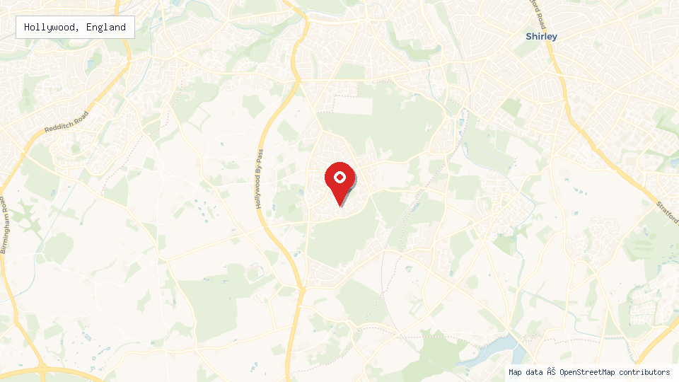 Street map of Hollywood, England with location pin