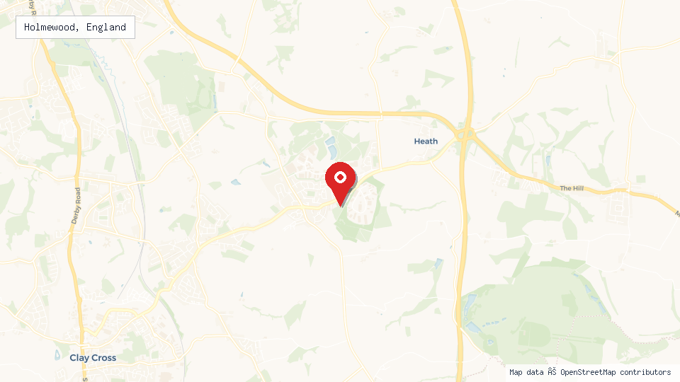 Street map of Holmewood, England with location pin