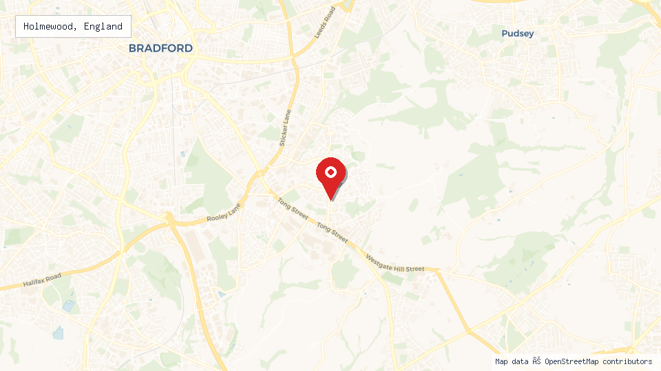 Street map of Holmewood, England with location pin