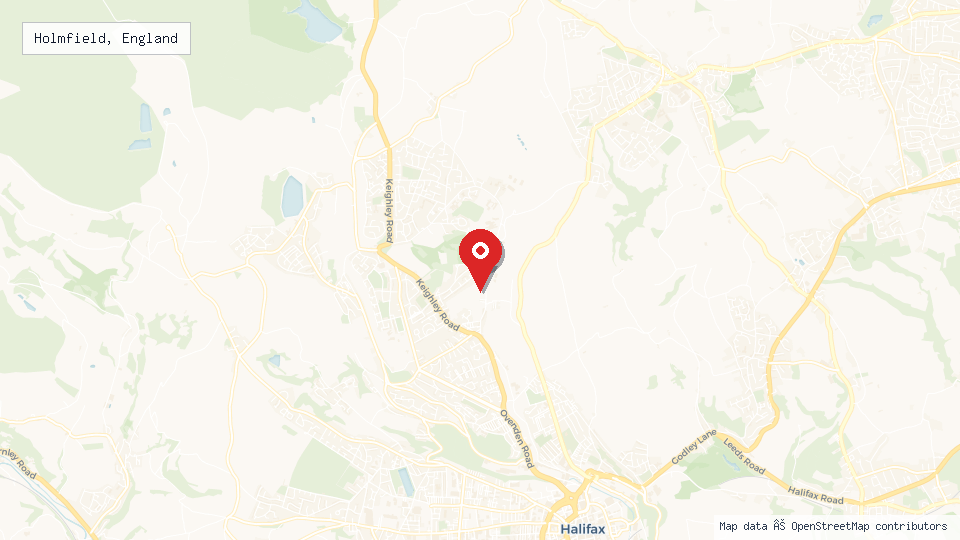 Street map of Holmfield, England with location pin