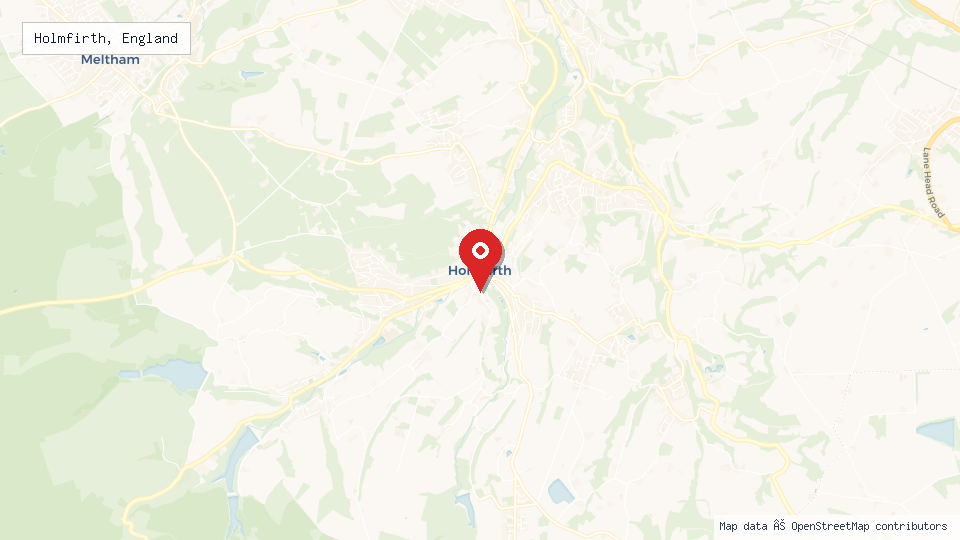Street map of Holmfirth, England with location pin