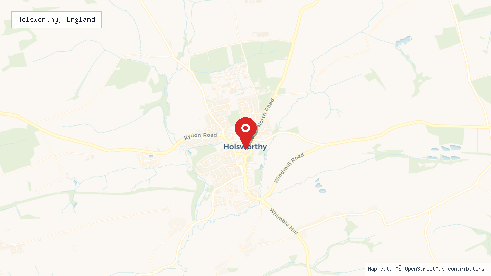Street map of Holsworthy, England with location pin