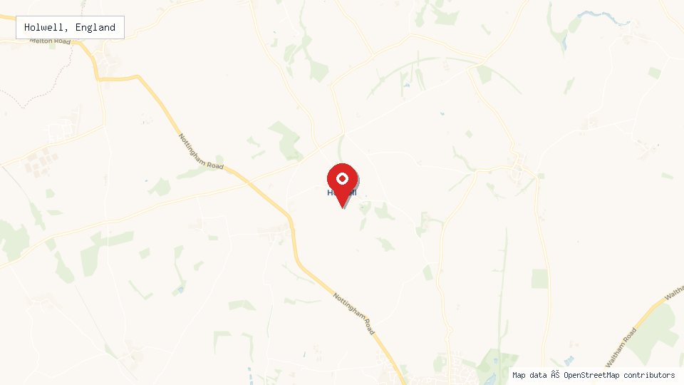 Street map of Holwell, England with location pin