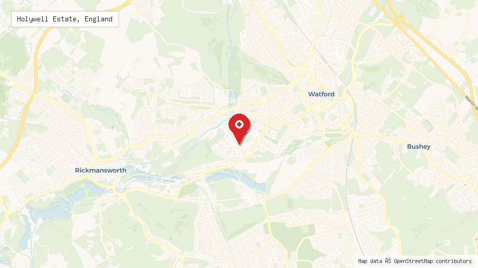 Street map of Holywell Estate, England with location pin