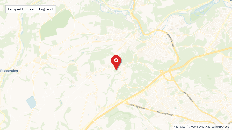 Street map of Holywell Green, England with location pin