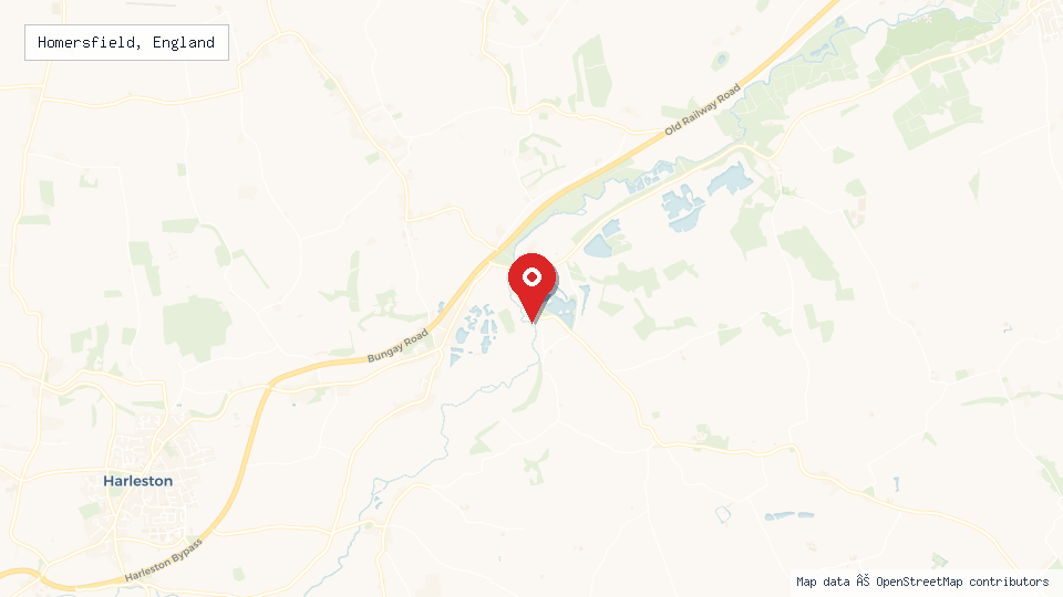 Street map of Homersfield, England with location pin
