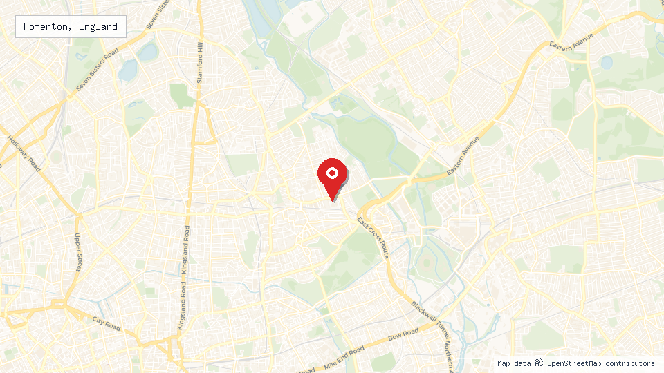 Street map of Homerton, England with location pin